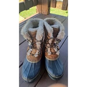 Lands End Womens Insulated Duck Boots With Faux Fur Suede Upper & Rubber Sole